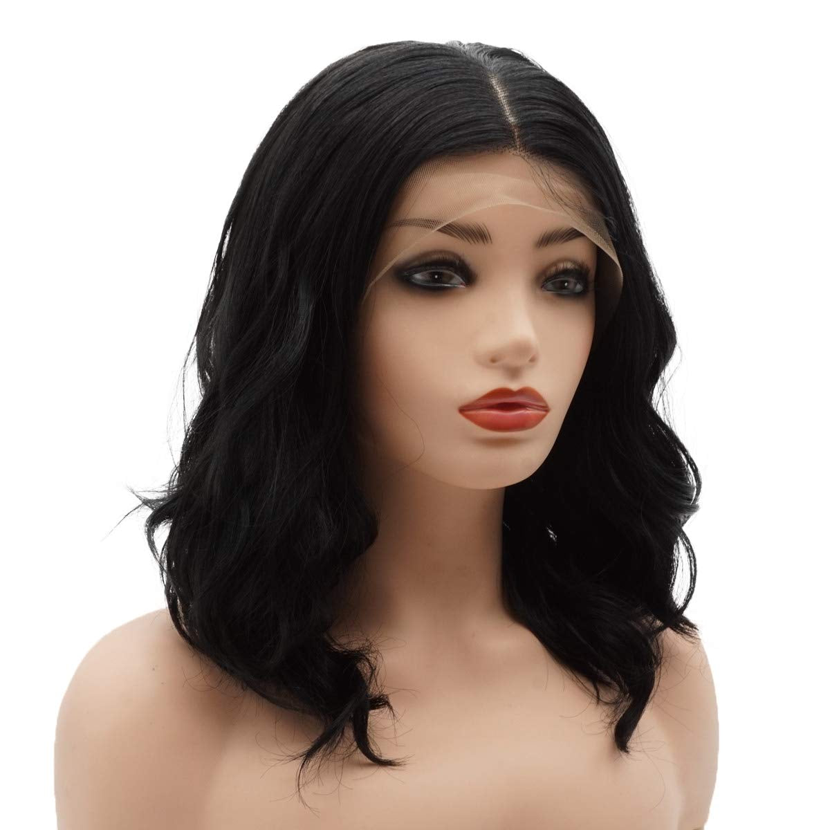 Hair Curly Short 14Inch Black Wig Heavy Density Heat Resistant Realistic Synthetic Lace Front Wigs