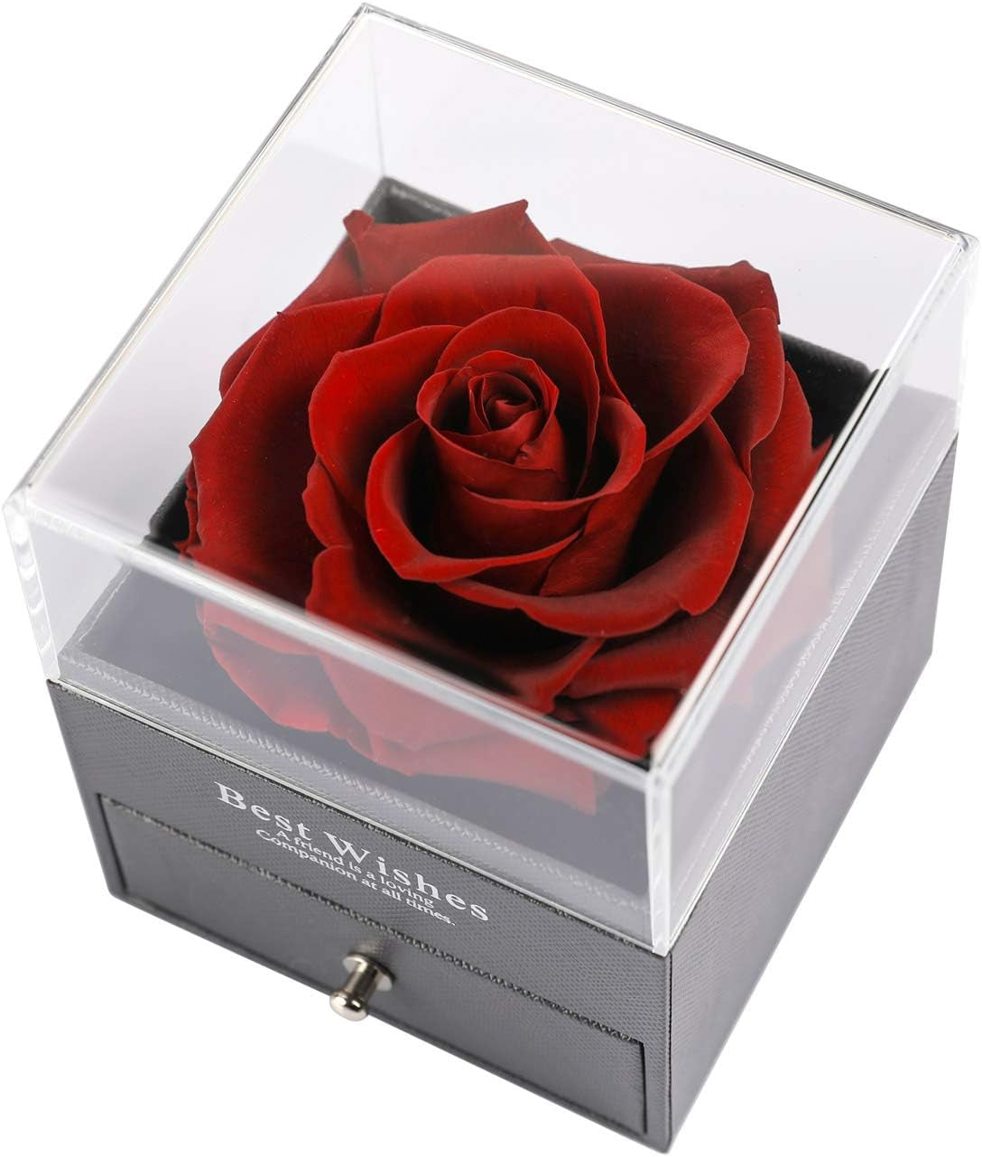 Preserved Real Rose Drawer with Heart Necklace I Love You in 100 Languages Gift Set, Handmade Enchanted Real Rose Flower for Valentine’S Day Anniversary Birthday Romantic Gifts for Her (Wine)