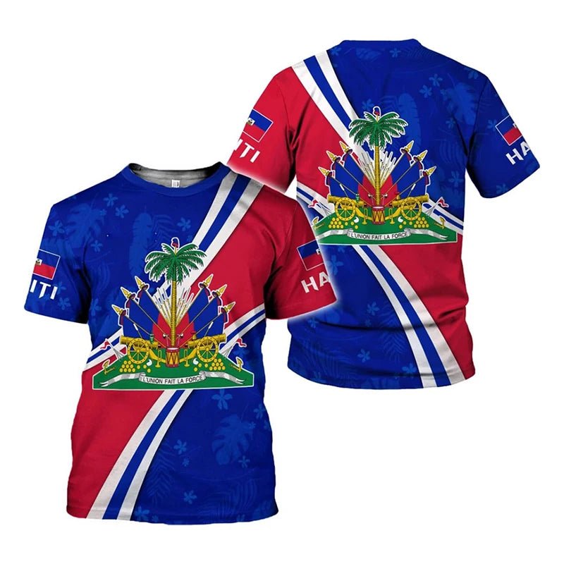 Haiti Flag Day Short Sleeve T-Shirt for Men Women Festival Street Popular Clothes O-Neck T Shirts May 18 Red Blue Print Tee Top