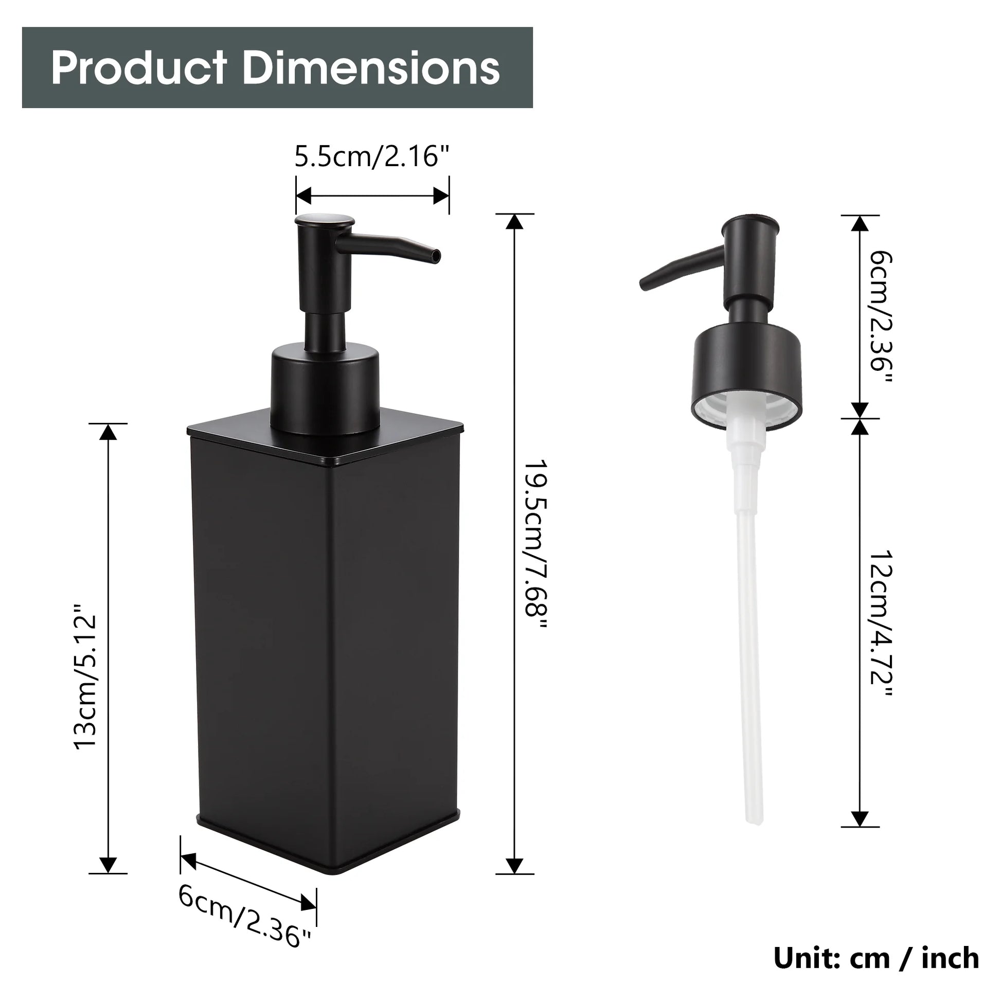 Soap Dispenser, Square Black Soap Dispenser, Premium Aluminium Rustproof Hand Soap Dispenser for Bathroom Kitchen Home Hotel 240 ML