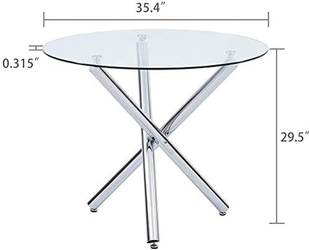 Glass round Dining Table with Clear Tempered Top - Modern Kitchen End Table for Leisure Tea and Coffee