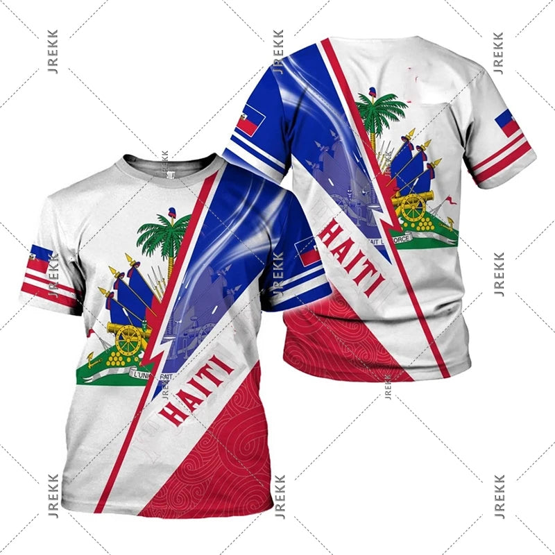 Haiti Flag Day Short Sleeve T-Shirt for Men Women Festival Street Popular Clothes O-Neck T Shirts May 18 Red Blue Print Tee Top