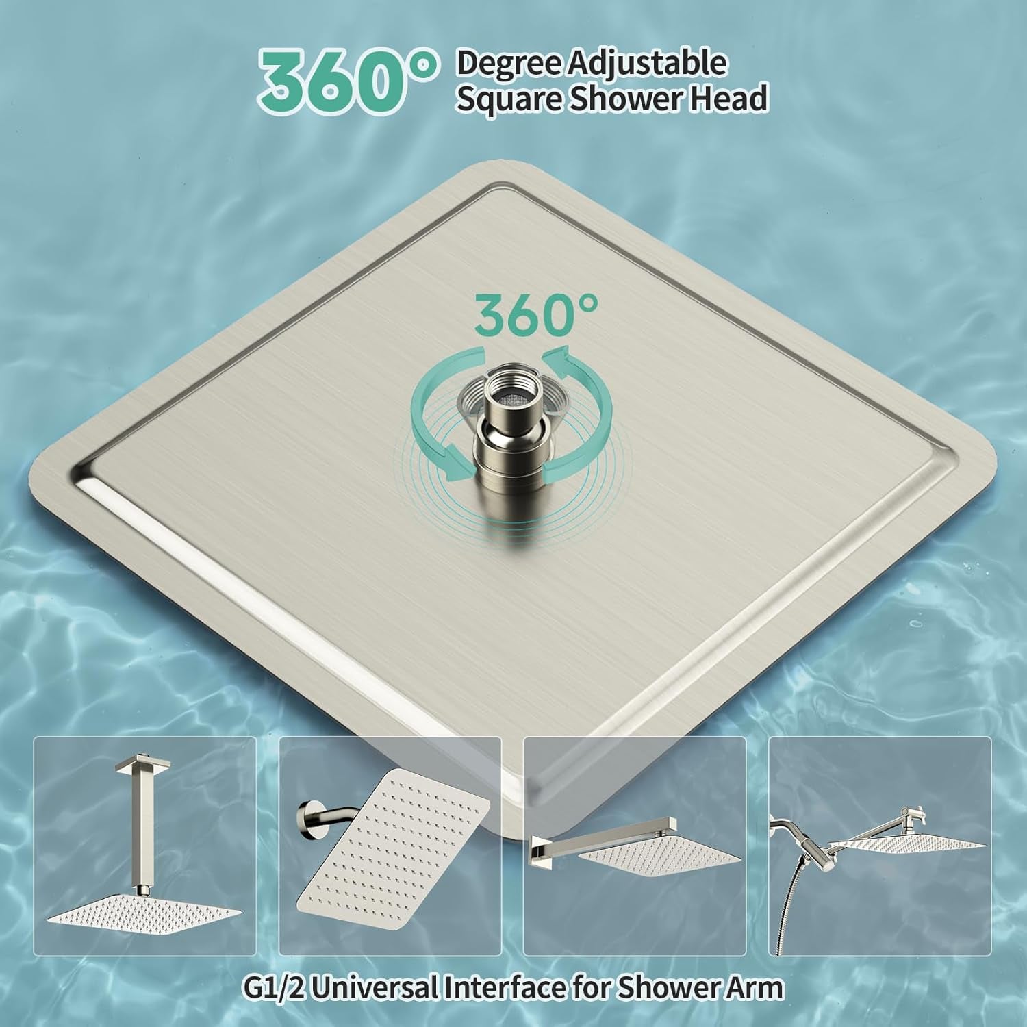 12 Inch Rain Shower Head, High Pressure Rainfall Showerhead Large Waterfall Shower Head Ultra Thin Water Saving, Brushed Nickel 304 Stainless Steel