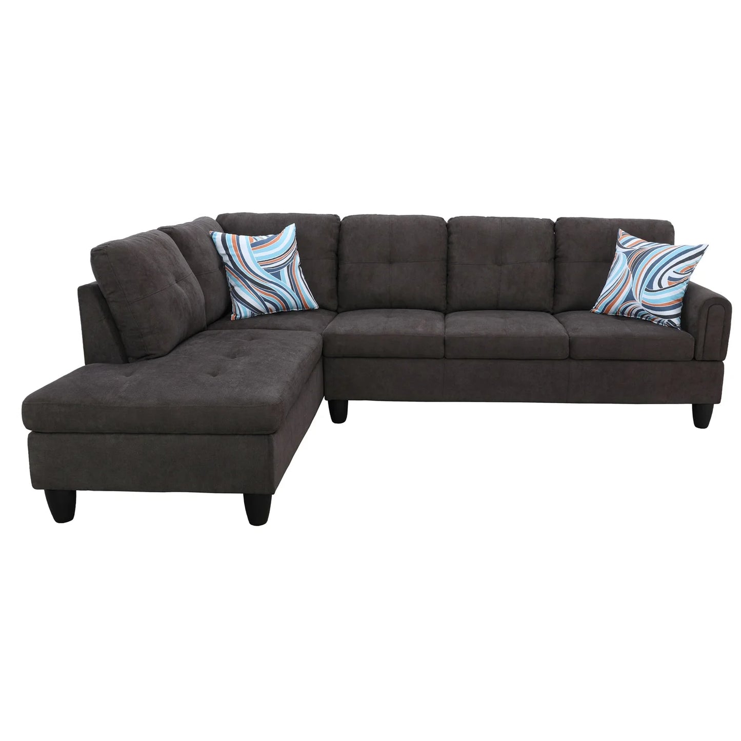 Sofa Set,Flannel Living Room Sofa Set,L-Shaped Sectional Sofa,2-Piece Couch Living Room,Dark Brown