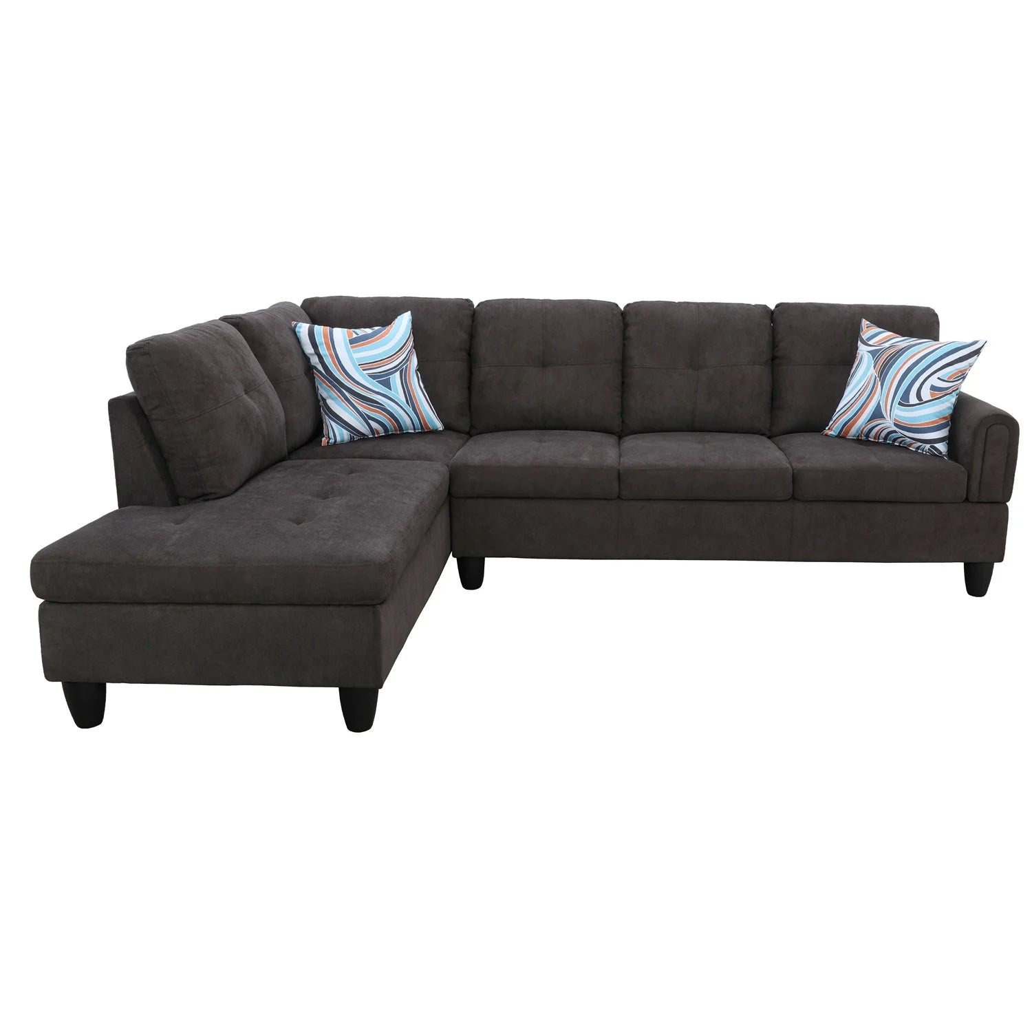 Sofa Set,Flannel Living Room Sofa Set,L-Shaped Sectional Sofa,2-Piece Couch Living Room,Dark Brown
