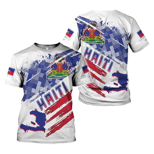 Haiti Flag Day Short Sleeve T-Shirt for Men Women Festival Street Popular Clothes O-Neck T Shirts May 18 Red Blue Print Tee Top