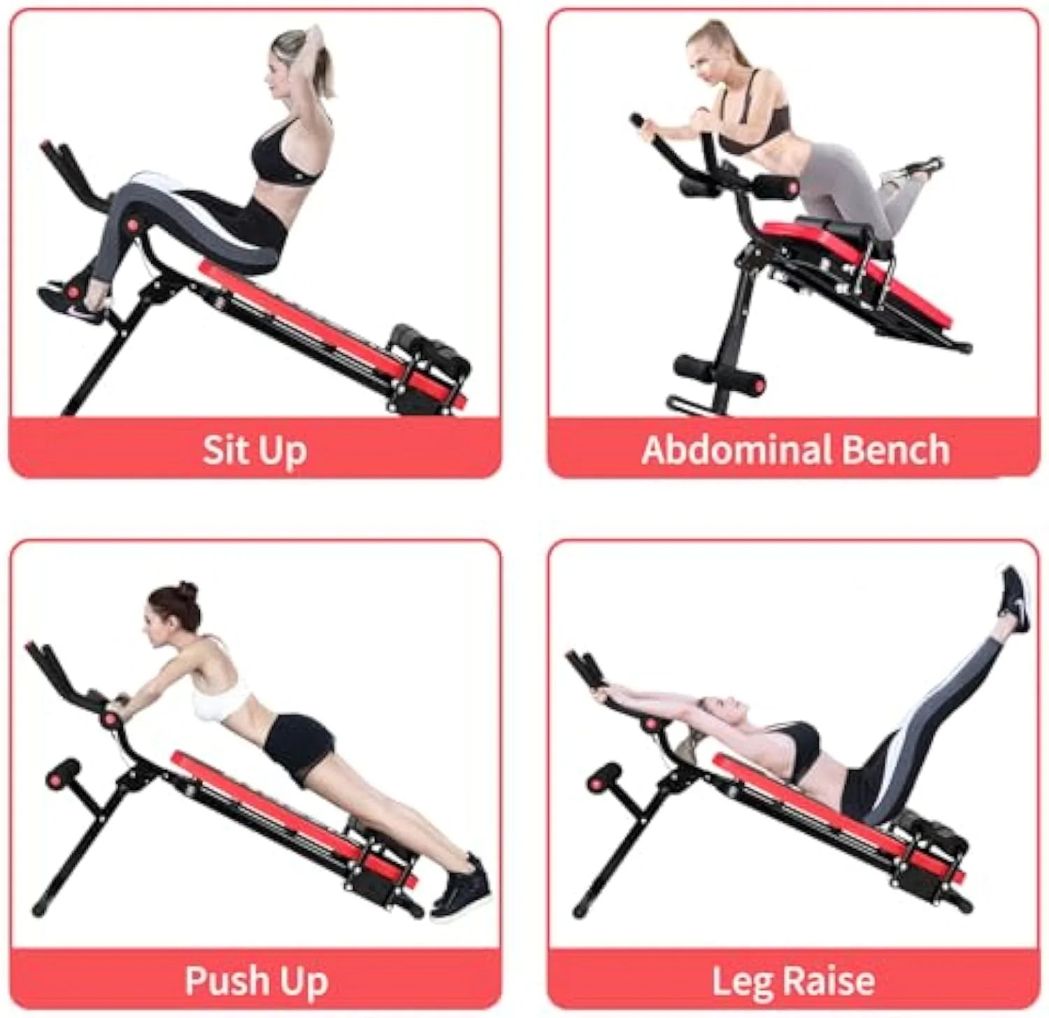Foldable Ab Machine, Ab Workout Equipment, Abdominal Trainers for Home, LCD Display, Red