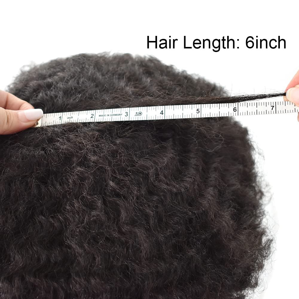 Afro Toupee for Black Men Hair System Replacement 8X10 All Transparent French Lace Kinky Curly Human Hair African American Mens Wigs Hair Unit Afro Wavy 6Mm #1 Jet Black