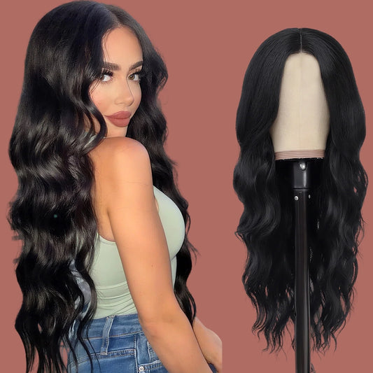 Human Hair Wig 24Inch Long Black Wigs for Black Women Natural Body Wave Wig