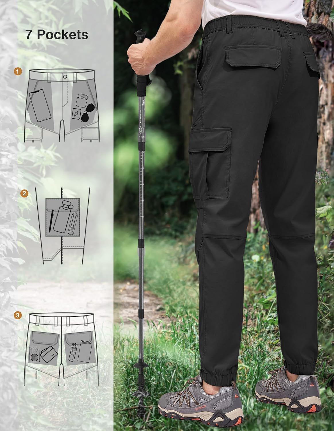 Men'S Waterproof Hiking Pants, Slim Fit Cargo Joggers, Stretch Quick Dry Outdoor Pants with Pockets