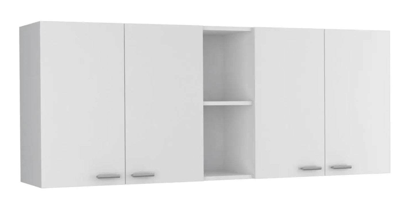 Portofino 150 Wall Cabinet, Double Door, Two External Shelves, Two Interior Shelves White