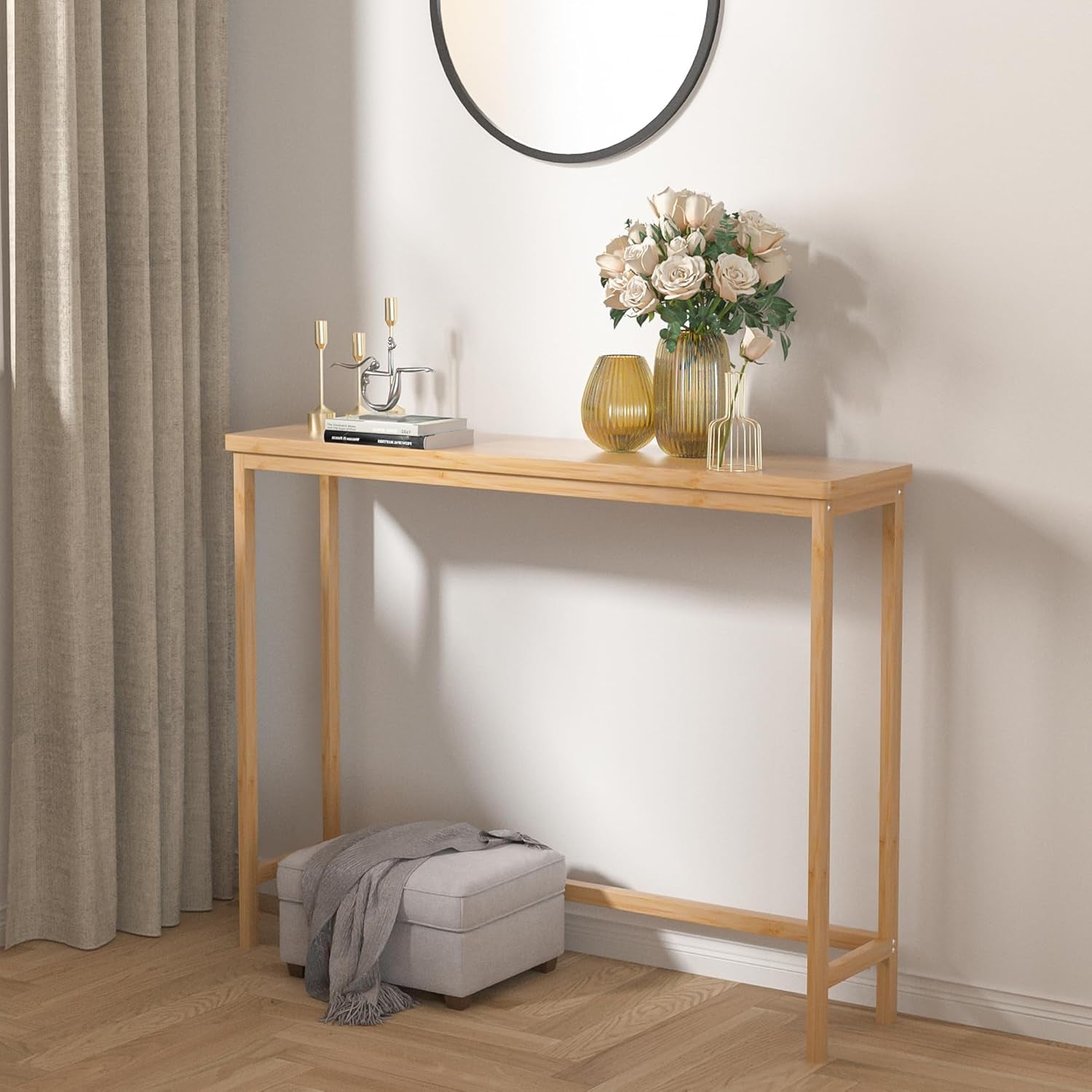 Console Table, Entryway Table, Narrow Sofa Table, 39" Bamboo Hallway Table for E