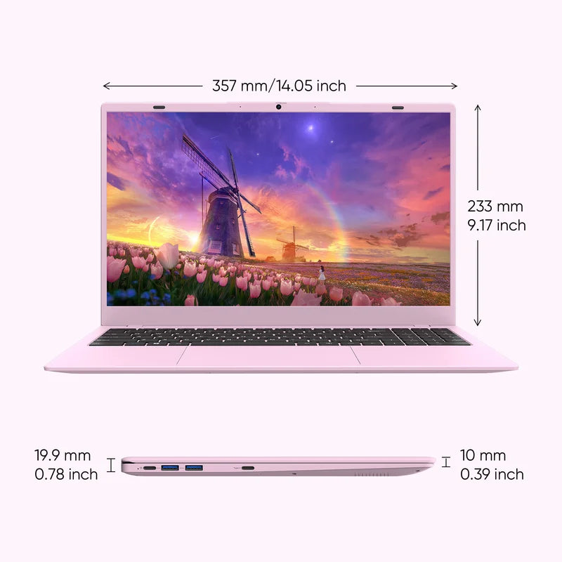 Laptop  15.6" Windows 11 PC Intel N150 4C4T 12GB+512GB, Notebook Pink
