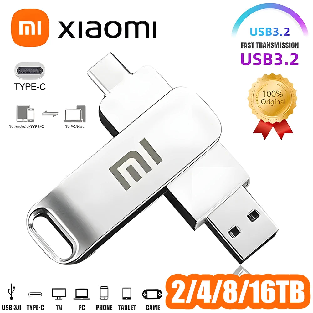 Xiaomi 16TB USB3.2 Flash Drive Waterproof High Speed Transfer Type-C 2-In-1 Interface Universal for Mobile Phone Computer U Disk
