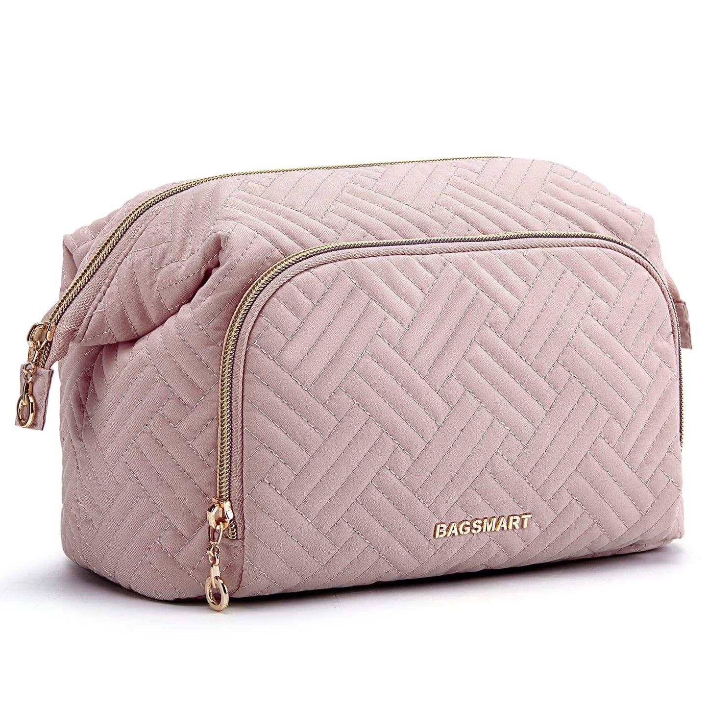 Large Capacity Makeup Bag Cosmetic Pouch, Wide-Open Travel Toiletry Bag Organizer Case for Lipsticks Electonic Accessories, Waterproof Portable, Multifunction, Pink
