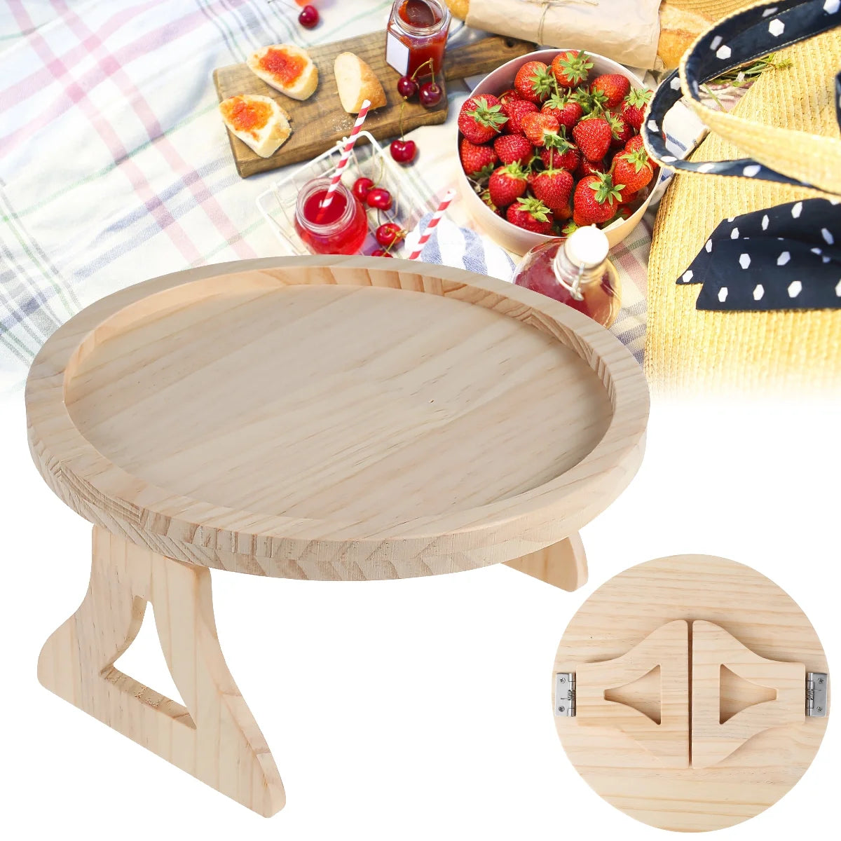 Sofa Arm Clip Table,Natural Pine Wood Sofa Side Tables round Foldable Sofa Armrest Clip-On Tray Table Couch Arm Rest Organizer