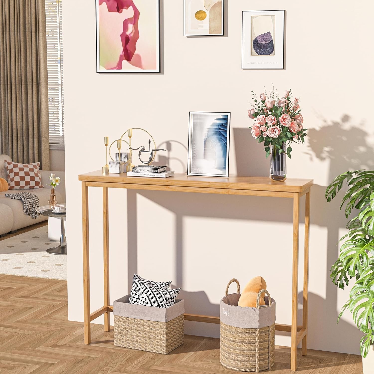 Console Table, Entryway Table, Narrow Sofa Table, 39" Bamboo Hallway Table for E