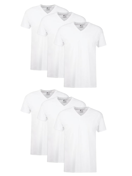 Men'S Cotton V-Neck Undershirt Pack with Odor Control, Moisture-Wicking, 6-Pack