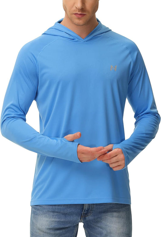 Sun Shirt UPF 50+ Men'S Fishing Shirt Long Sleeve UV Protection Hoodie Rash Guard for Swimming Running Hiking Light