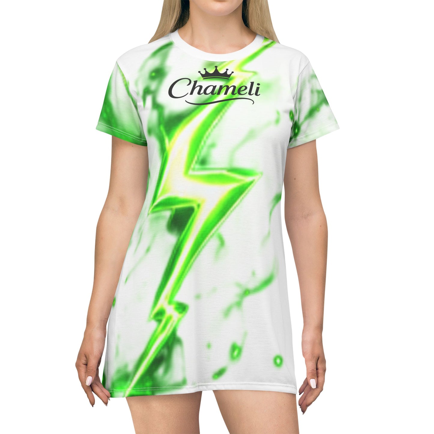 Chameli Green Lightning All-Over Print T-Shirt Dress