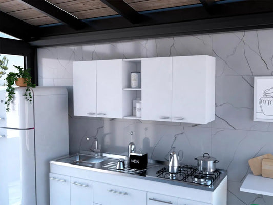 Portofino 150 Wall Cabinet, Double Door, Two External Shelves, Two Interior Shelves White