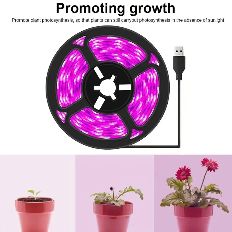 USB Power Supply Full Spectrum Purple Plant Lamp Belt Plants Flowers and Vegetables Promote Growth, Portable and Easy to Install
