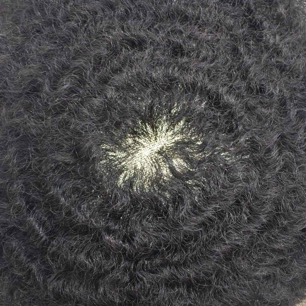 Afro Toupee for Black Men Hair System Replacement 8X10 All Transparent French Lace Kinky Curly Human Hair African American Mens Wigs Hair Unit Afro Wavy 6Mm #1 Jet Black