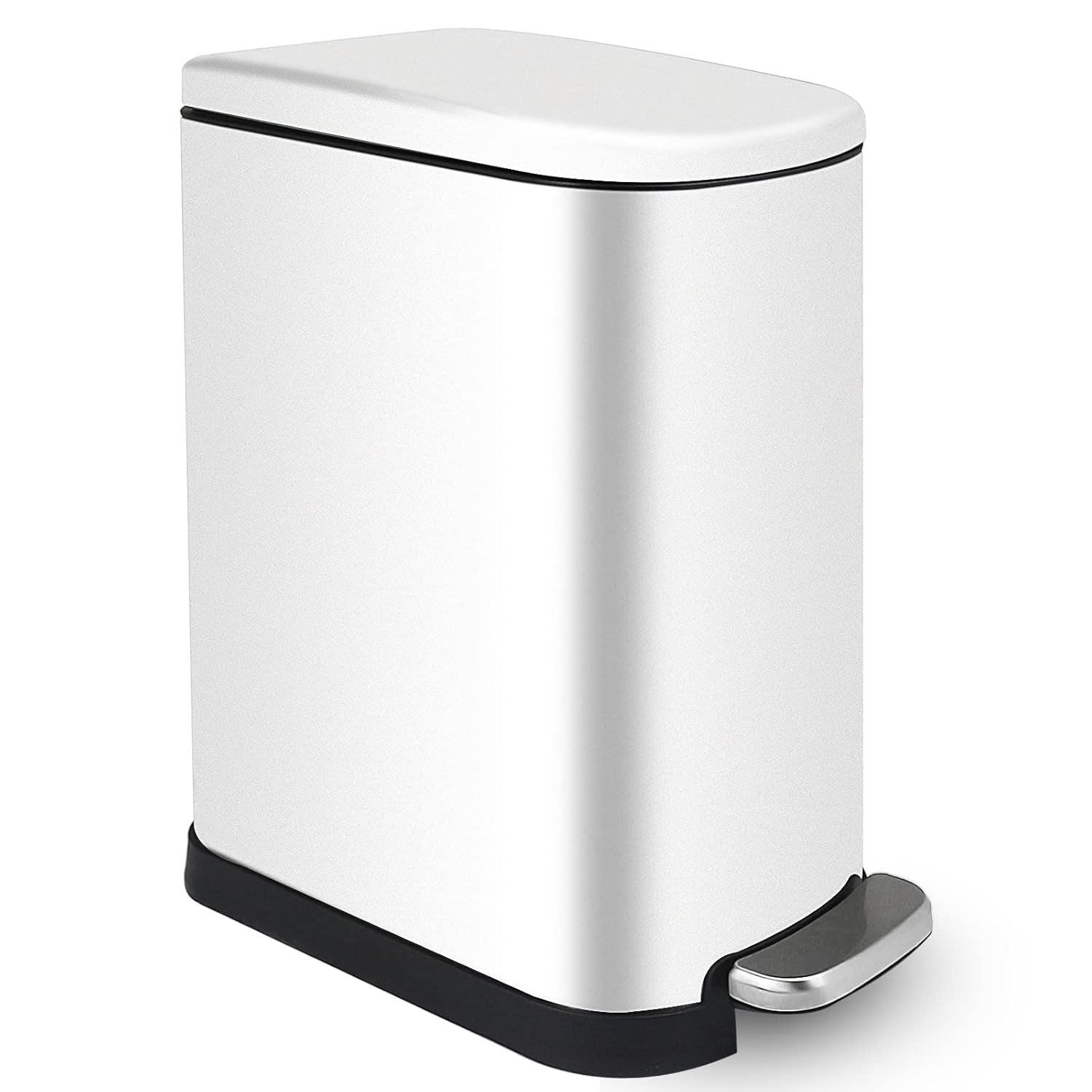 10 Liter/2.6 Gallon Small Trash Can with Lid Soft Close, Removable Inner Waste Basket, Rectangular Slim Garbage Can for Bathroom Bedroom Office Nursery, Narrow Step Trash Bin, White