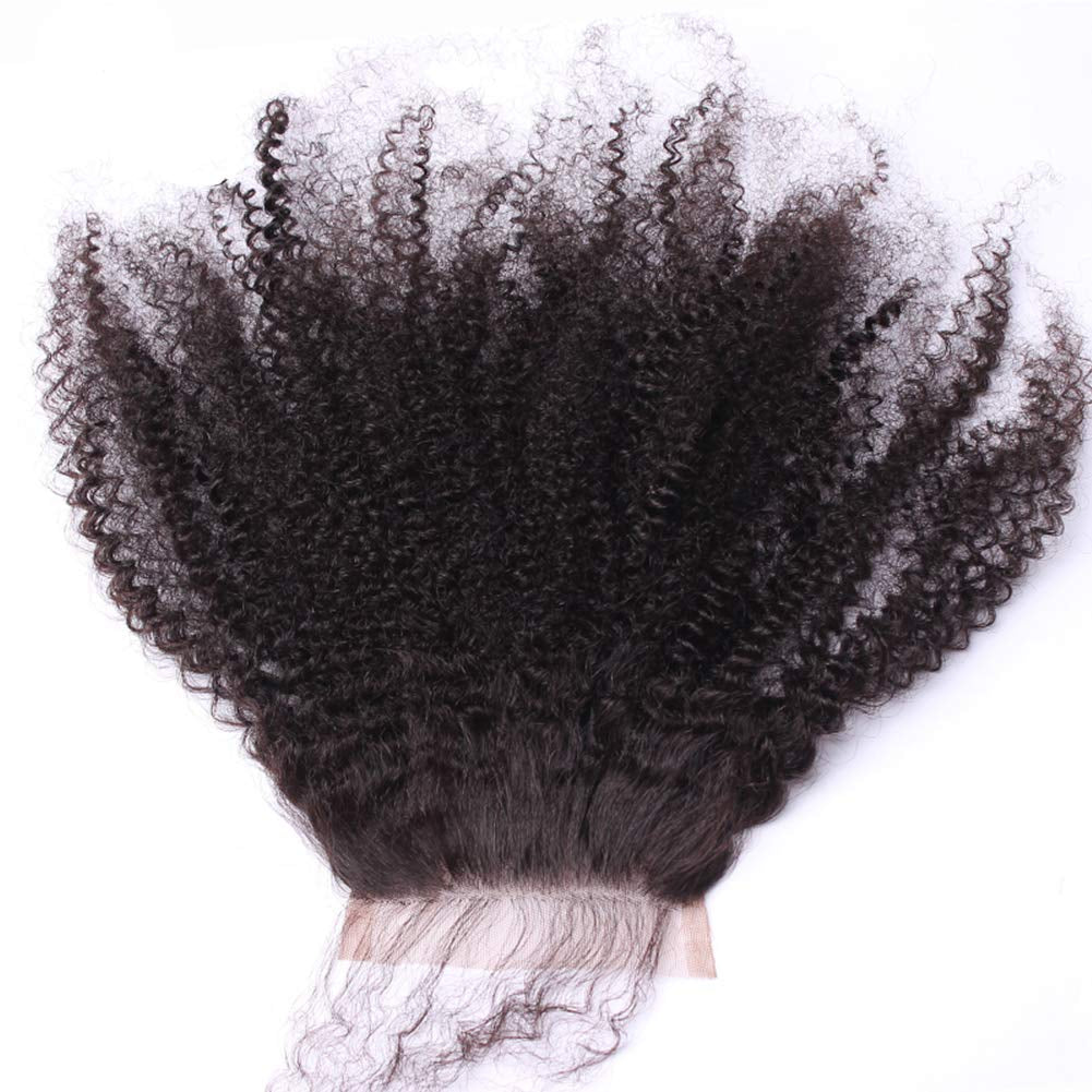 Nicewig 100% Raw Remy Virgin Mongolian 4B 4C Afro Kinky Curly Human Hair Lace Closure with Baby Hair 4"X4"Swiss Lace Free Part Bleached Knots 16"