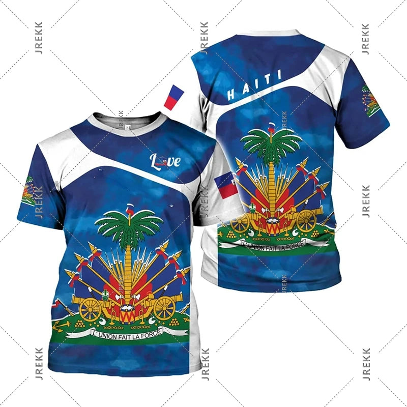 Haiti Flag Day Short Sleeve T-Shirt for Men Women Festival Street Popular Clothes O-Neck T Shirts May 18 Red Blue Print Tee Top