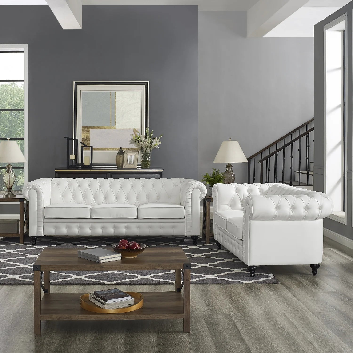 Emery 3 Seater & Loveseat Combo-Color:White