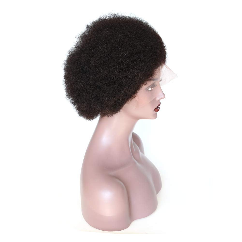 Afro Kinky Curly Fluffy Explosion Short Lace Front Human Hair Wigs for Black Women 10Inch Natural Color Bleached Knots Brazilian Virgin Hair with Baby Hair (Lace Front Wig)