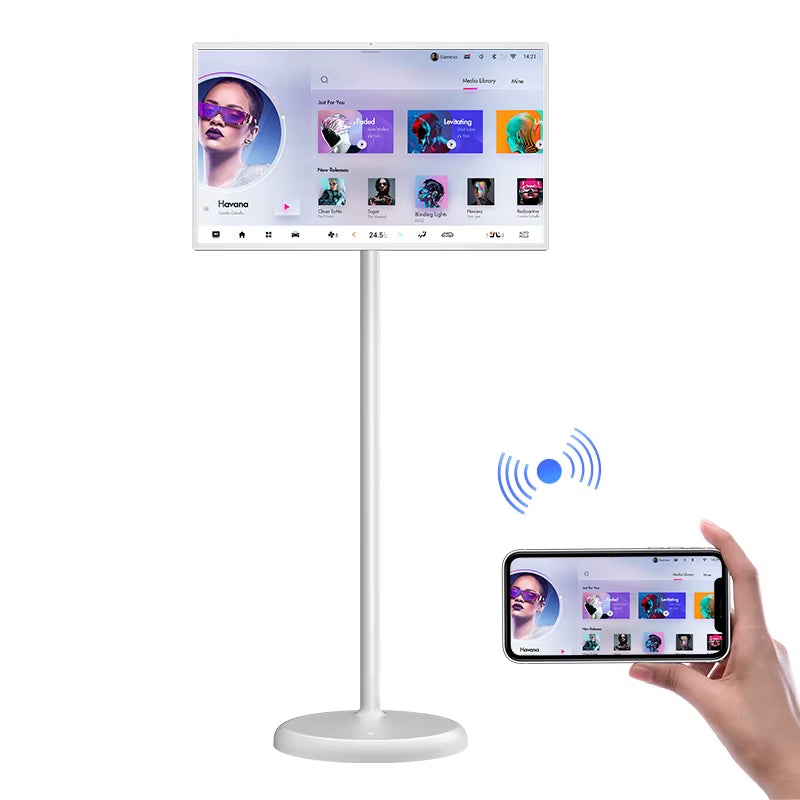 21.5 /23/27/32 Inch Portable TV on Wheels,6G +128G, 8-Core CPU Smart Touch Screen TV with Built-In 5MP Webcam and Battery(6-8H)