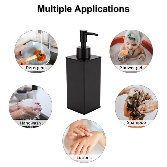 Soap Dispenser, Square Black Soap Dispenser, Premium Aluminium Rustproof Hand Soap Dispenser for Bathroom Kitchen Home Hotel 240 ML