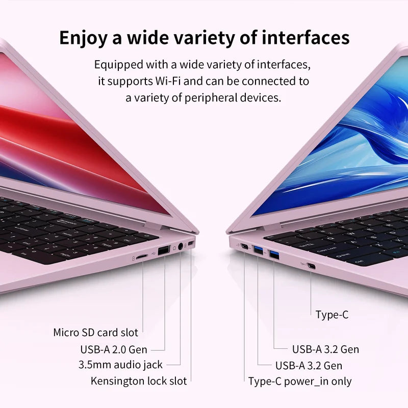 Laptop  15.6" Windows 11 PC Intel N150 4C4T 12GB+512GB, Notebook Pink