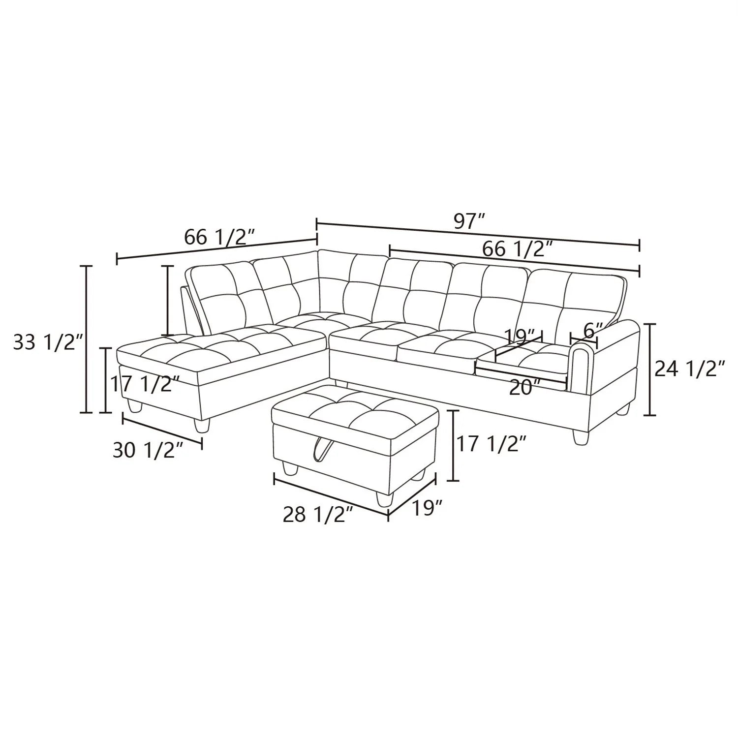 Sofa Set,Flannel Living Room Sofa Set,L-Shaped Sectional Sofa,2-Piece Couch Living Room,Dark Brown