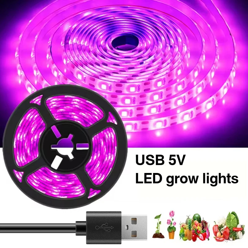 USB Power Supply Full Spectrum Purple Plant Lamp Belt Plants Flowers and Vegetables Promote Growth, Portable and Easy to Install