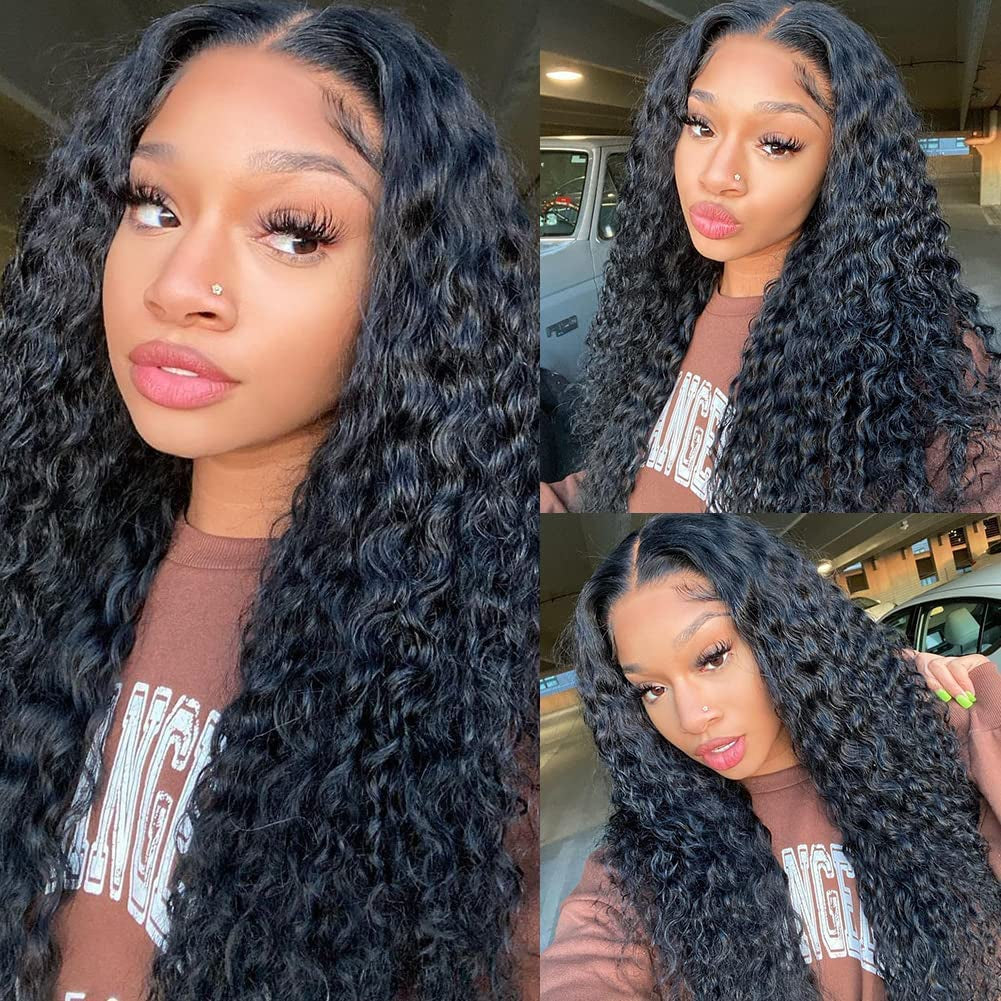 Curly V Part Wig Human Hair Brazilian Virgin Human Hair Wigs for Black Women Upgrade U Part Wig Glueless Full Head Clip in Half Wig V Shape Wig No Leave Out 180% Density Natural Color 16 Inch