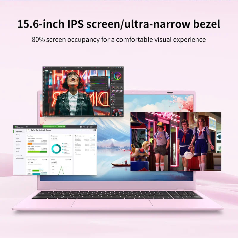Laptop  15.6" Windows 11 PC Intel N150 4C4T 12GB+512GB, Notebook Pink