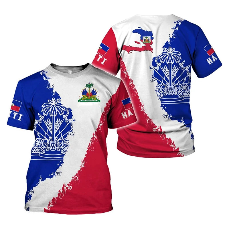 Haiti Flag Day Short Sleeve T-Shirt for Men Women Festival Street Popular Clothes O-Neck T Shirts May 18 Red Blue Print Tee Top