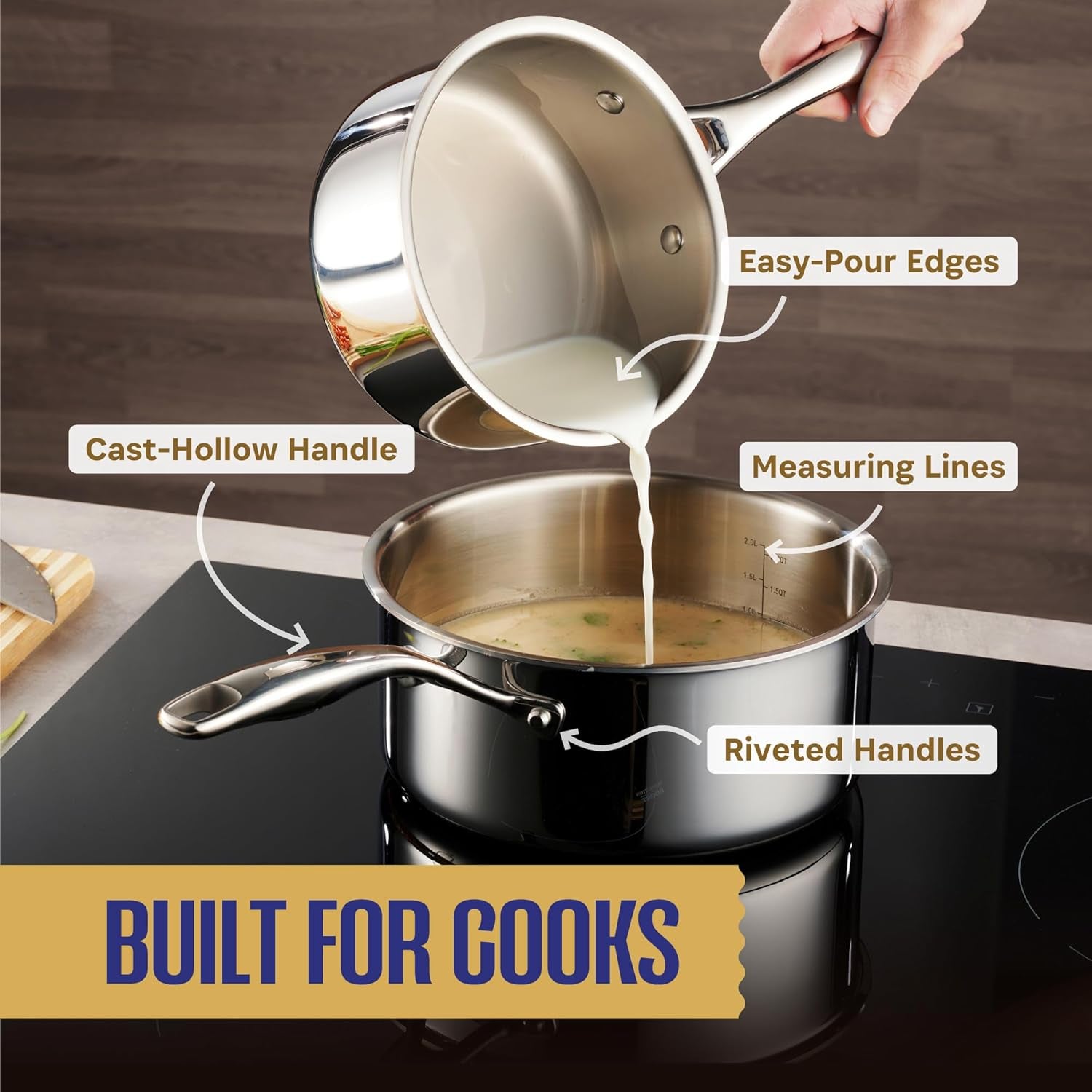 Stainless Steel Cookware Set | 5 Ply 12-Piece Pot and Pan Set Induction Compatible, Non-Toxic | Best Heavy Duty 18/8 Full Clad Construction | Oven Safe Even Heating PFOA PTFE PFOS Free