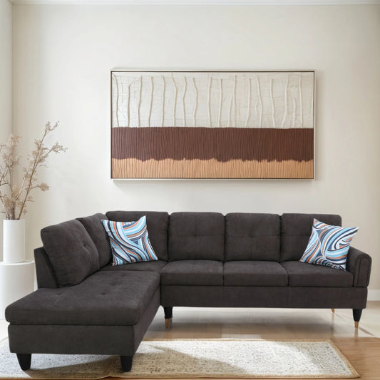 Sofa Set,Flannel Living Room Sofa Set,L-Shaped Sectional Sofa,2-Piece Couch Living Room,Dark Brown
