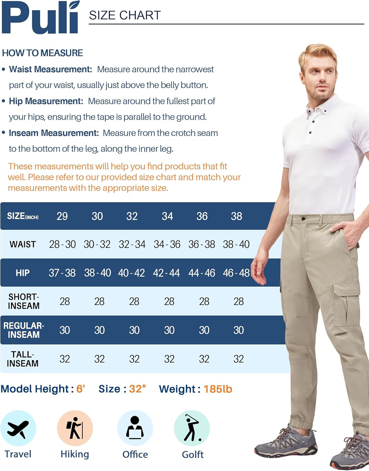 Men'S Waterproof Hiking Pants, Slim Fit Cargo Joggers, Stretch Quick Dry Outdoor Pants with Pockets