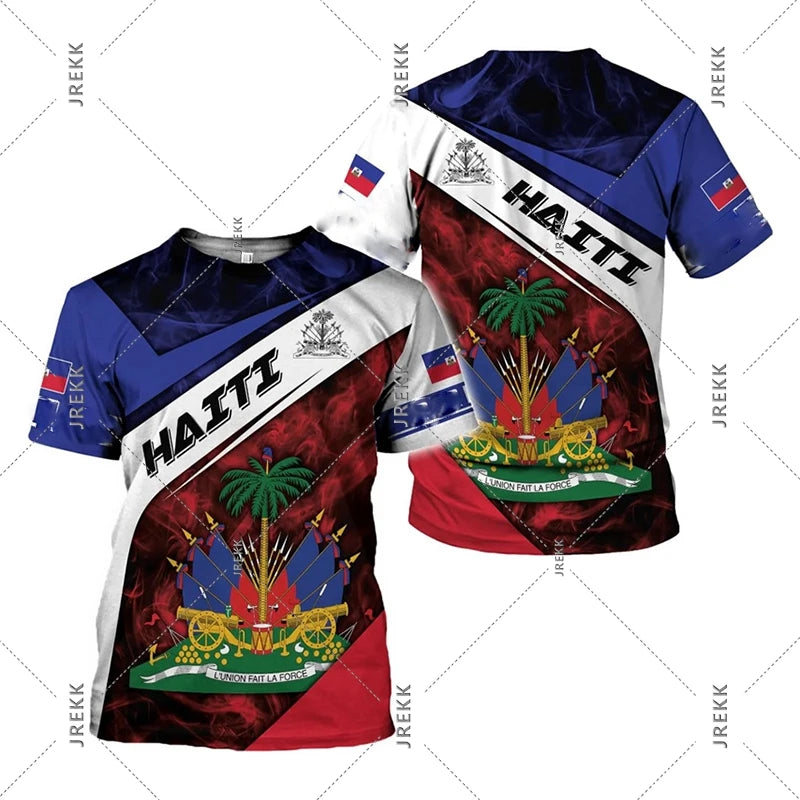 Haiti Flag Day Short Sleeve T-Shirt for Men Women Festival Street Popular Clothes O-Neck T Shirts May 18 Red Blue Print Tee Top