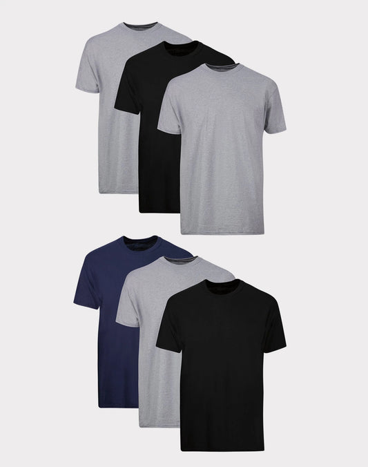 Men'S T-Shirt Pack, Moisture-Wicking Stay-Tucked Undershirts, Black/Grey/Blue, 6-Pack Assorted 3XL