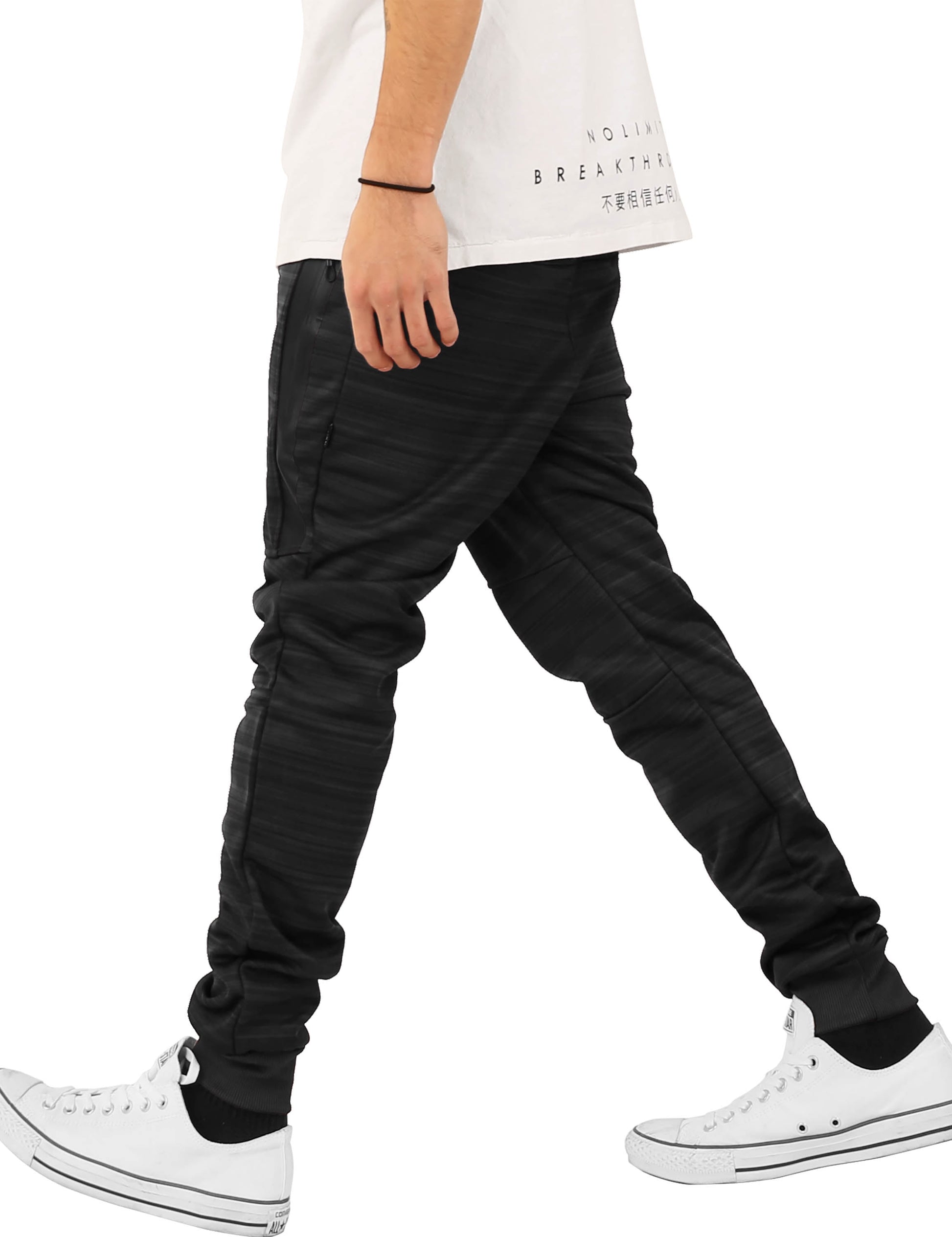 Mens Modern Jogger Pants with Zipper Pockets Solid Slim Fit Casual Brushed Sweatpants