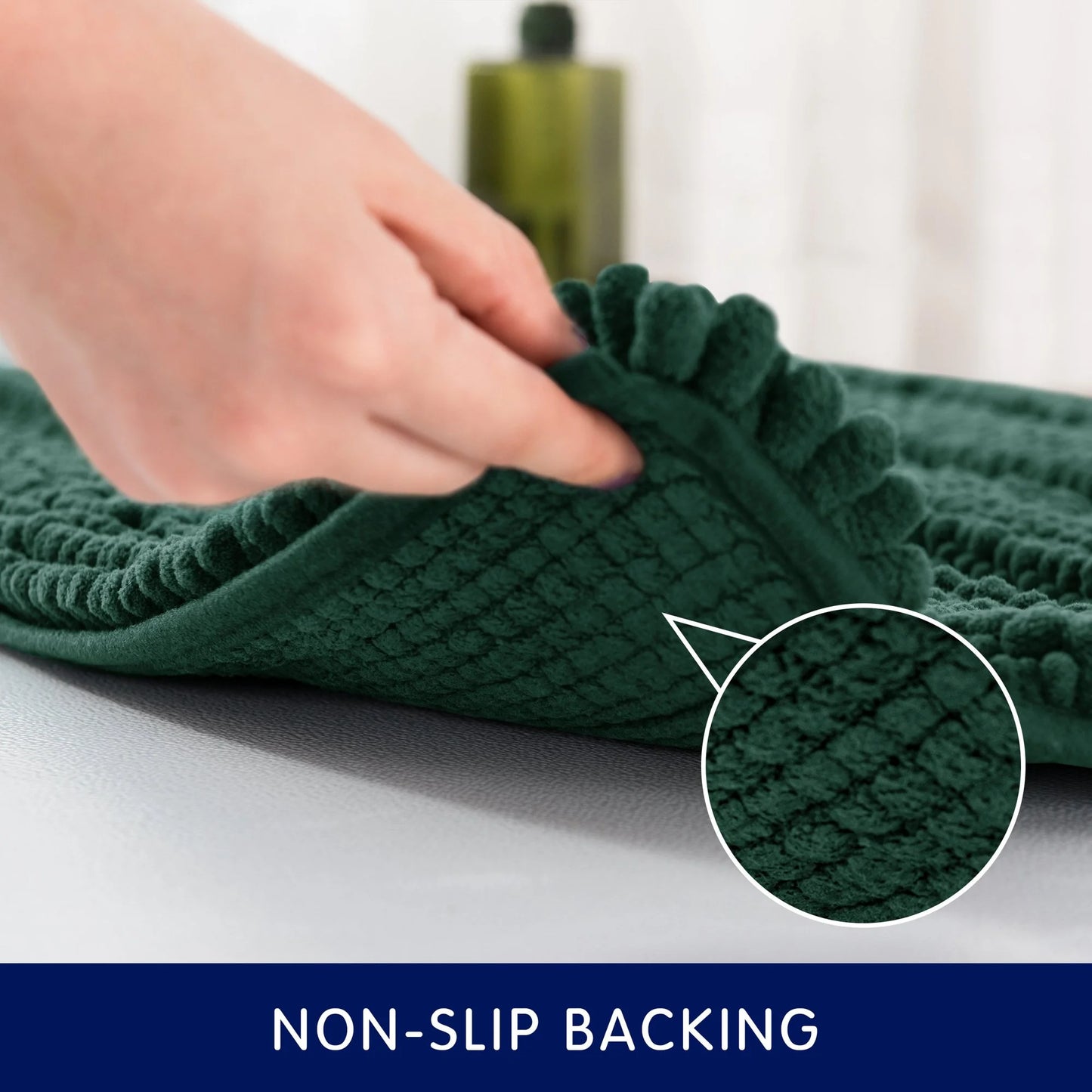 Soft 1-Piece Luxury Chenille Striped Bathroom Rug, Green, 18" X 48", Large