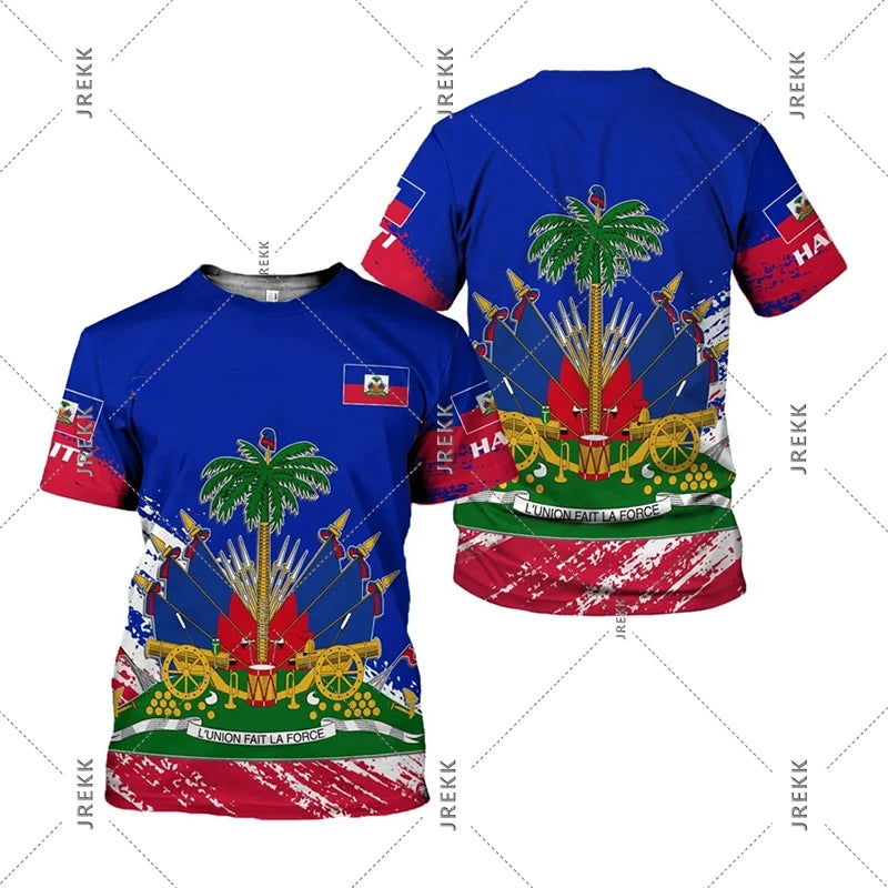 Haiti Flag Day Short Sleeve T-Shirt for Men Women Festival Street Popular Clothes O-Neck T Shirts May 18 Red Blue Print Tee Top