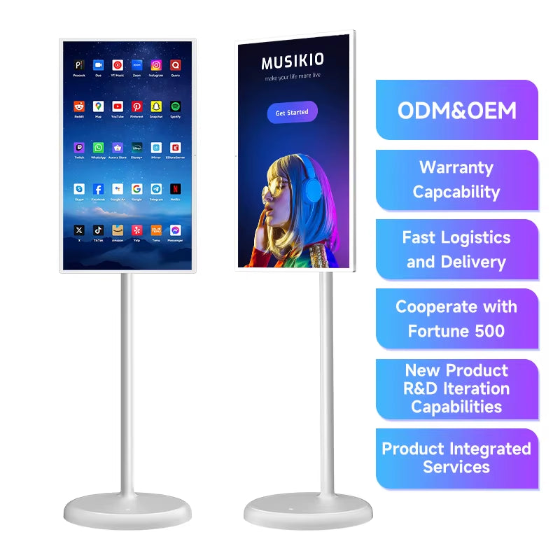 21.5 /23/27/32 Inch Portable TV on Wheels,6G +128G, 8-Core CPU Smart Touch Screen TV with Built-In 5MP Webcam and Battery(6-8H)