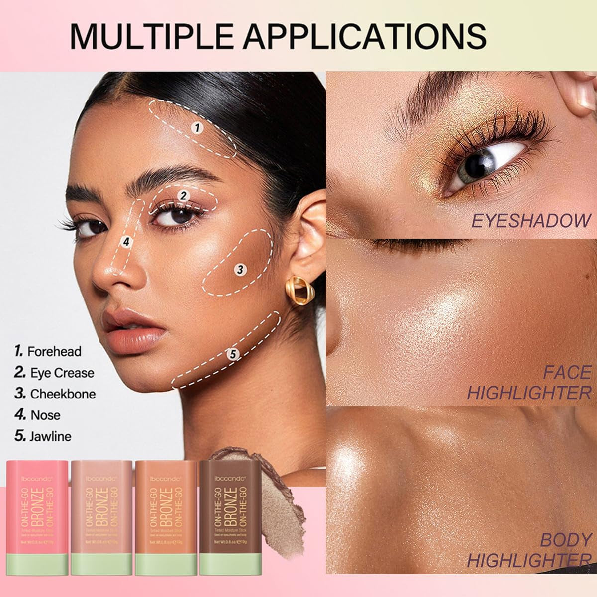 Cream Contour Stick,Versatile Bronzer Facial Contouring Stick,Long Lasting Highlighter Waterproof Facial Shaping,Buildable Highlight Contour Makeup Natural Radiant Look,03 Rich Glow